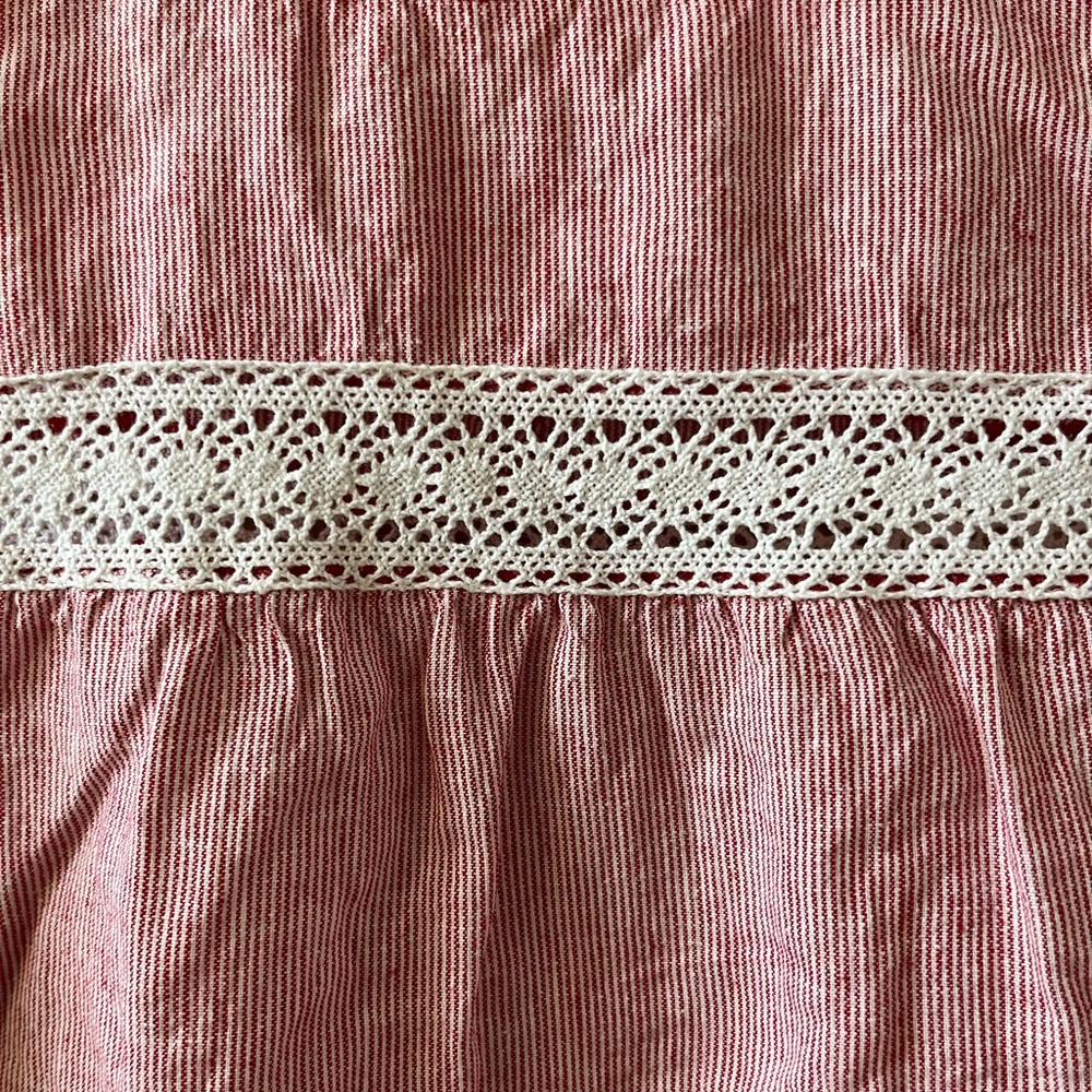Michael Kors Women’s Sleeveless Peplum Top Size M Pink White Striped Lace - Picture 7 of 12